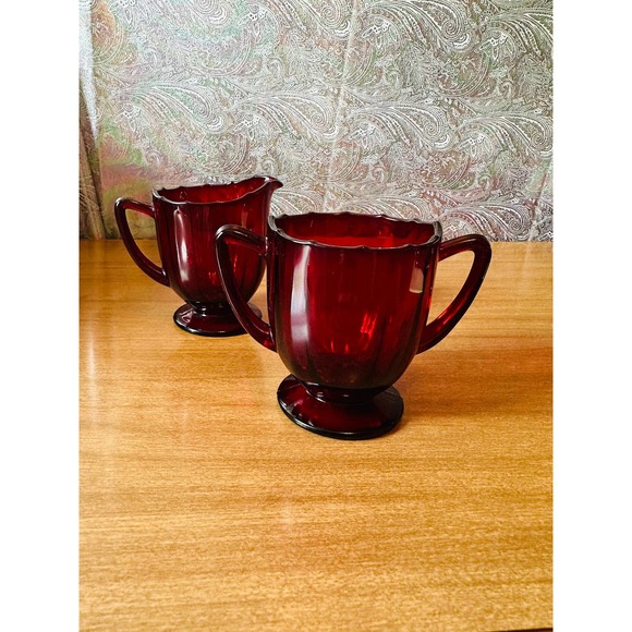 Vintage 34 Ruby Red glass creamer and open sugar set - Picture 6 of 10
